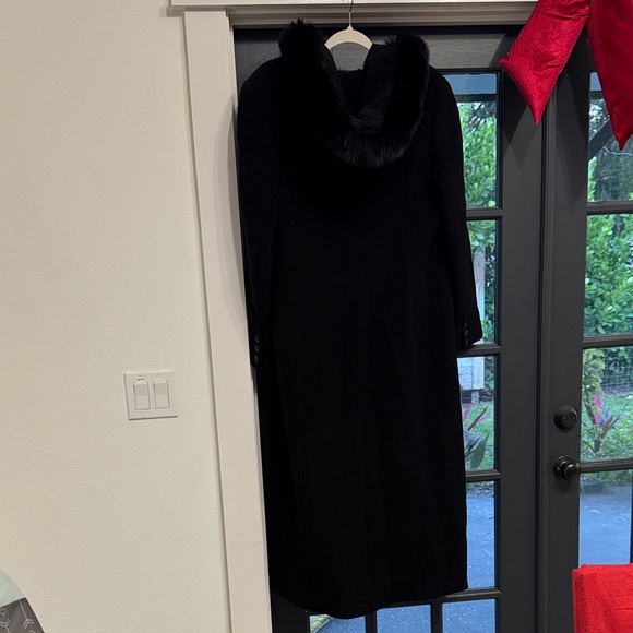 Calvin Klein Black Wool Coat - fox Fur trim hood size 12 / L (best for Tall) - Picture 7 of 12